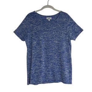 Croft & Barrow Women's Embellished Knit Short Sleeve Top in Blue/White - Size S